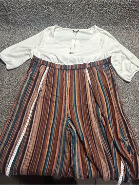 NWT BloomChic Striped Wide-Leg Pull-On body jumpsuit in Brown Multi